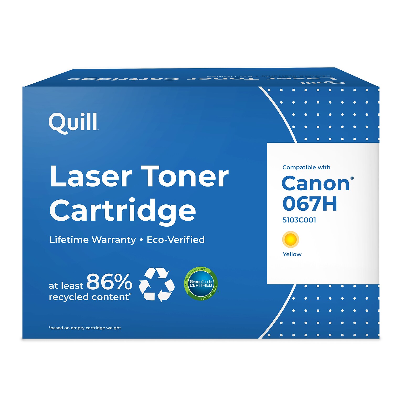 Quill 067H Remanufactured Yellow High Yield Toner Cartridge Replacement for Canon 5103C001, Prints up to 2,350 pages (201663P)