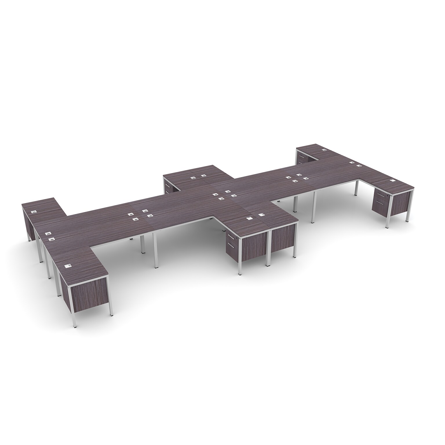 Boss Office Products Simple System 60W L-Shaped Desk with Pedestal, Driftwood, 8/Set (SGSD027-201)