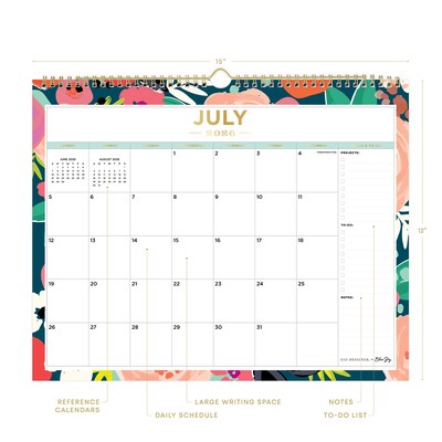 2026-2027 Blue Sky Wirebound Secret Garden 12 x 15 Academic Monthly Wall Calendar, Assorted Colors (156065-A27)