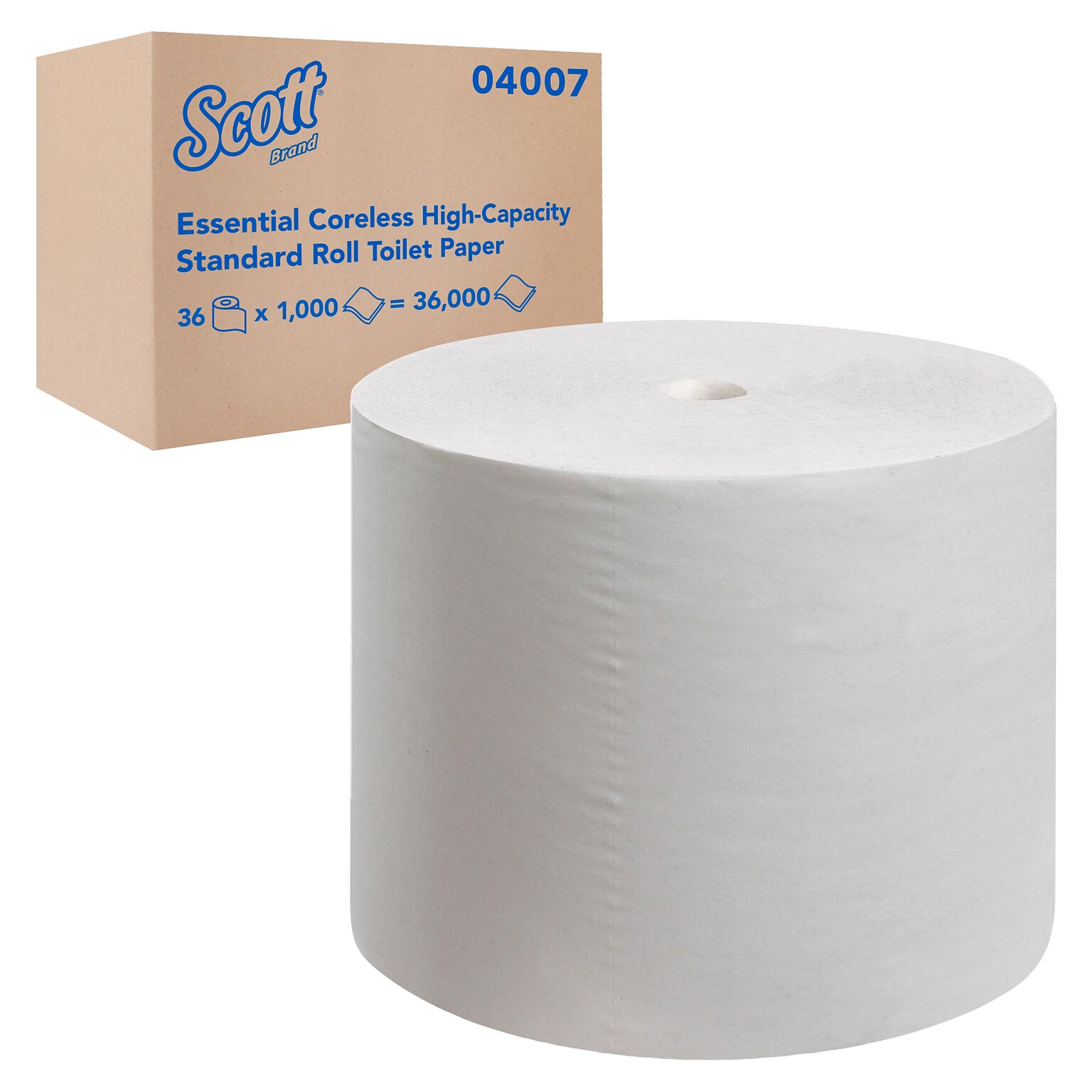 Scott Essential Recycled Coreless Toilet Paper, 2-ply, White, 1000 Sheets/Roll, 36 Rolls/Case (04007)