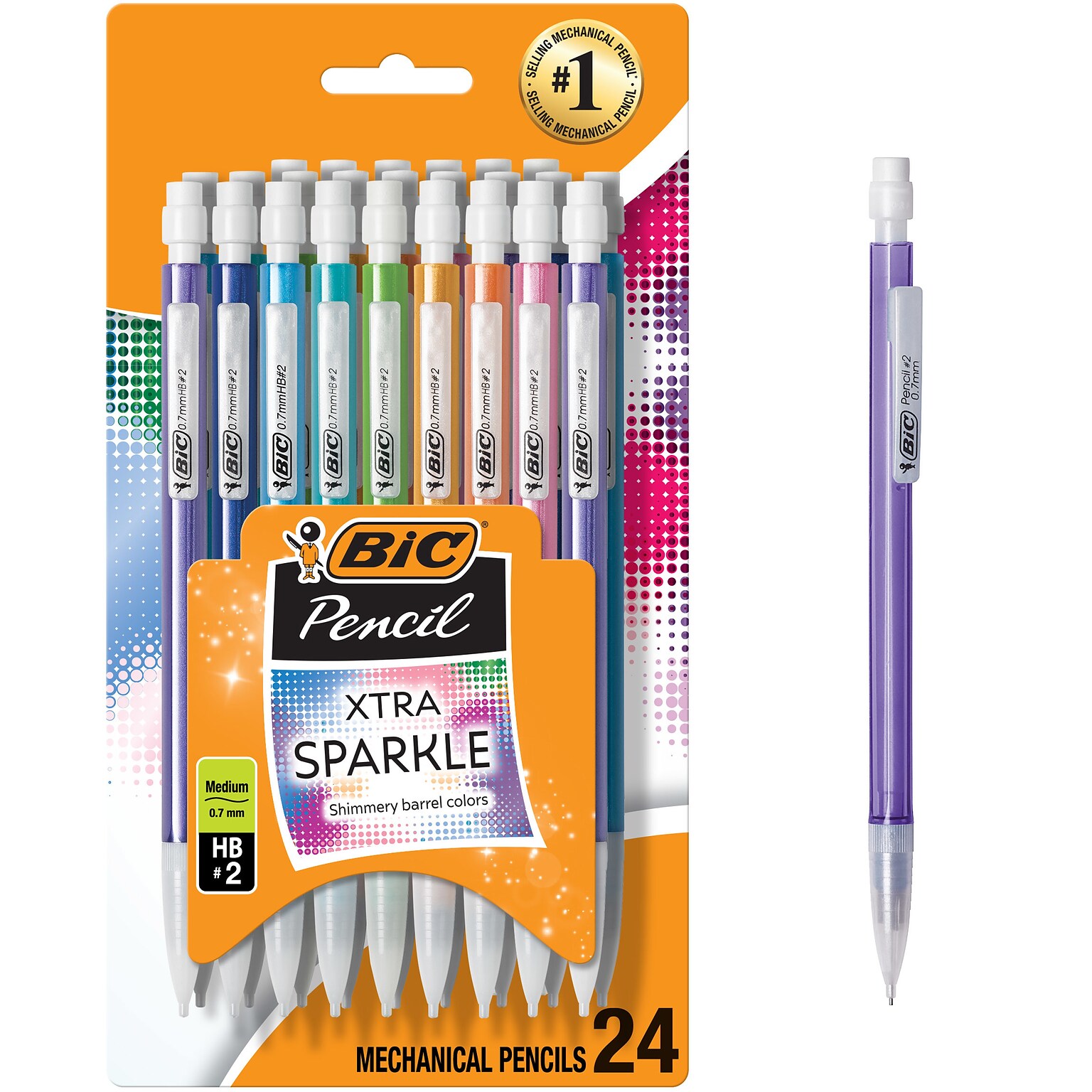 BIC Xtra Sparkle Mechanical Pencils, 0.7mm, #2 Hard Lead, 24/Pack (MPLP241-BLK)