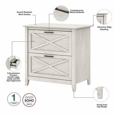 Bush Furniture Key West 54"W Computer Desk with Storage and 2-Drawer Lateral File Cabinet, Linen White Oak (KWS008LW)