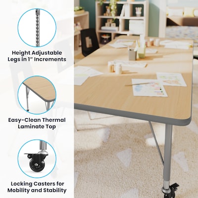 Flash Furniture Wren Rectangular Activity Table, 72" x 30", Height Adjustable, Light Natural Top/Silver Frame (XUA3072RECLNTPC)