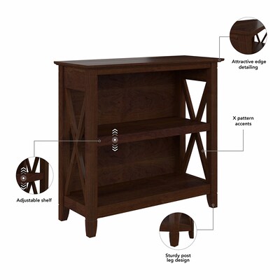 Bush Furniture Key West 30"H 2-Shelf Bookcase with Adjustable Shelf, Bing Cherry (KWB124BC-03)