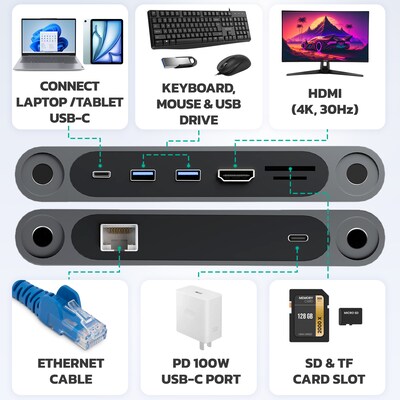 Purely S502 Ergonomic Adjustable Monitor Riser & Laptop Docking Station with Wireless Charging, Black (PMS502DS)