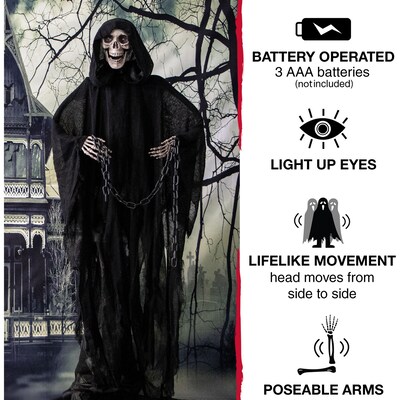 Haunted Hill Farm Life-Size Animatronic Grim Reaper with Chain (HHRPR-2FLSA)