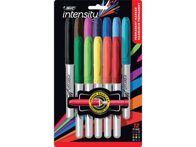 BIC Intensity Permanent Markers, Fine Tip, Assorted Colors, 12/Pack (GPMAP12N-AST)