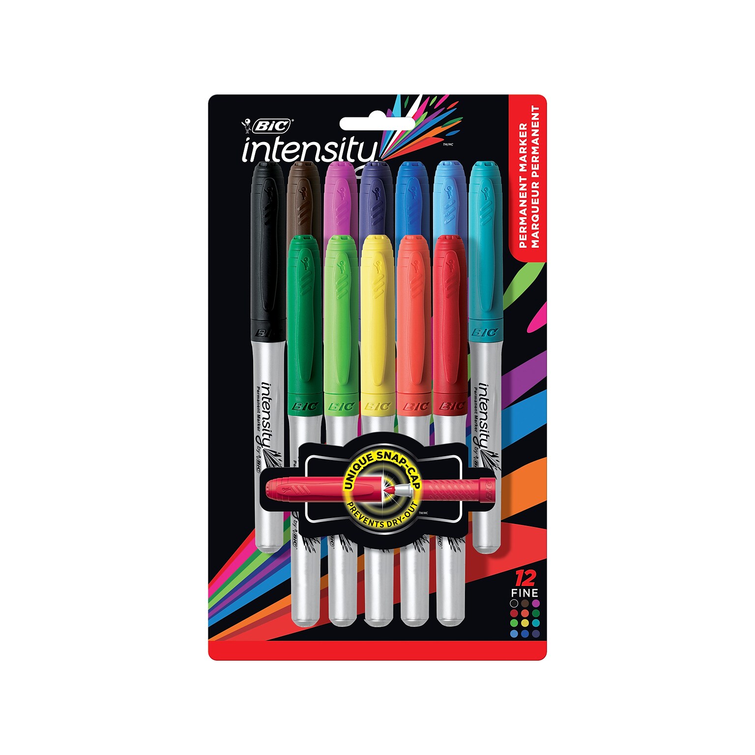 BIC Intensity Permanent Markers, Fine Tip, Assorted Colors, 12/Pack (GPMAP12N-AST)
