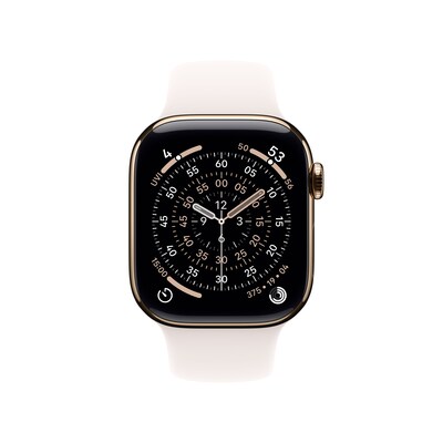 Apple Watch Series 11 GPS + Cellular Smartwatch, 42mm, Gold Titanium Case with Light Blush Sport Band, Medium/Large (MF8X4LW/A)