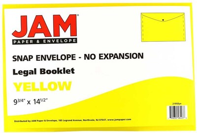 JAM Paper Premium Plastic Document File, Legal, Yellow, 3/Pack (219S0YEX3)