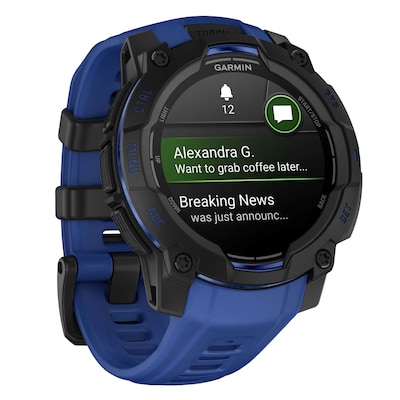 Garmin Instinct 3 Smartwatch, GPS, 45mm, Black & Bolt Blue Silicone Band (010-02936-03)