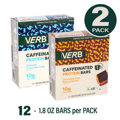 VERB Caffeinated Gluten Free Assorted Protein Bar Variety Pack, 1.8 oz., 24/Pack (600-04177)
