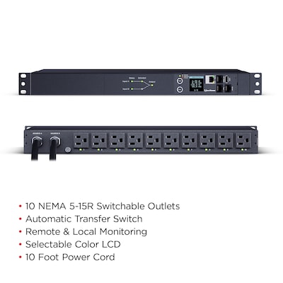 CyberPower 100-120 Switched Power Distribution Unit, 10-Outlet, 1U Rack Mount, Black (PDU44001)