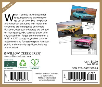 2026 Willow Creek American Muscle Cars 6.2 x 5.4 Day-to-Day Calendar (53904)