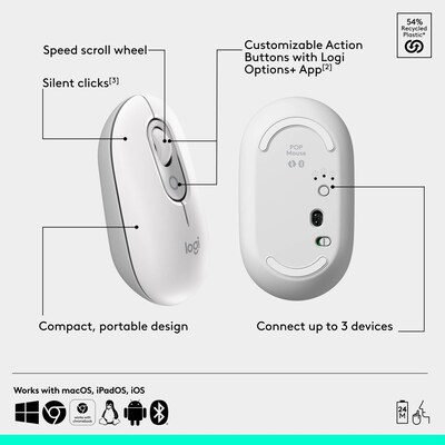 Logitech POP Wireless Ambidextrous Optical Mouse, Off White (910-007408)