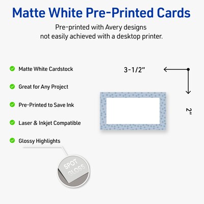 Avery Polka Dots Design Matte Blank Card, White, 80/Pack (S00-F8V)