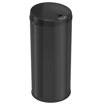 iTouchless Stainless Steel Round Sensor Trash Can with AbsorbX Odor Control System, Black, 13 Gal. (