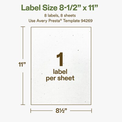 Avery Hemp Rectangle Laser/Inkjet Multipurpose Labels, 8-1/2" x 11", Off-White (8/Pack)