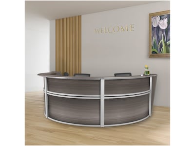 Regency Marque 144"W Curved Reception Desk Workstation, Driftwood Gray (77293GY)