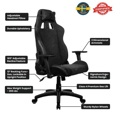 Arozzi Avanti Soft Fabric Ergonomic Racing Gaming Chair, Dark Grey (AVANTI-SFB-DG)