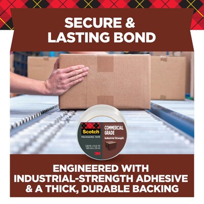 Scotch Commercial Grade Shipping Packing Tape, 1.88" x 54.6 yds., Clear, 12 Rolls/Pack (3750-12-DP3)