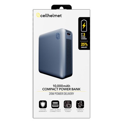 cellhelmet USB-A/USB-C Power Bank for Multiple Brands, 20W, 10000mAh, Black (PP-223)