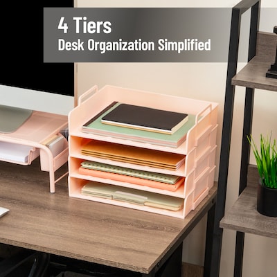 Mind Reader Plastic Side Loading Stackable Letter Tray, Letter Size, Pink (DANSTACK4-PNK)