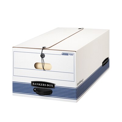 Bankers Box Stor/File Medium-Duty FastFold File Storage Boxes, String & Button, Legal Size, White/Blue, 12/Carton (00705)