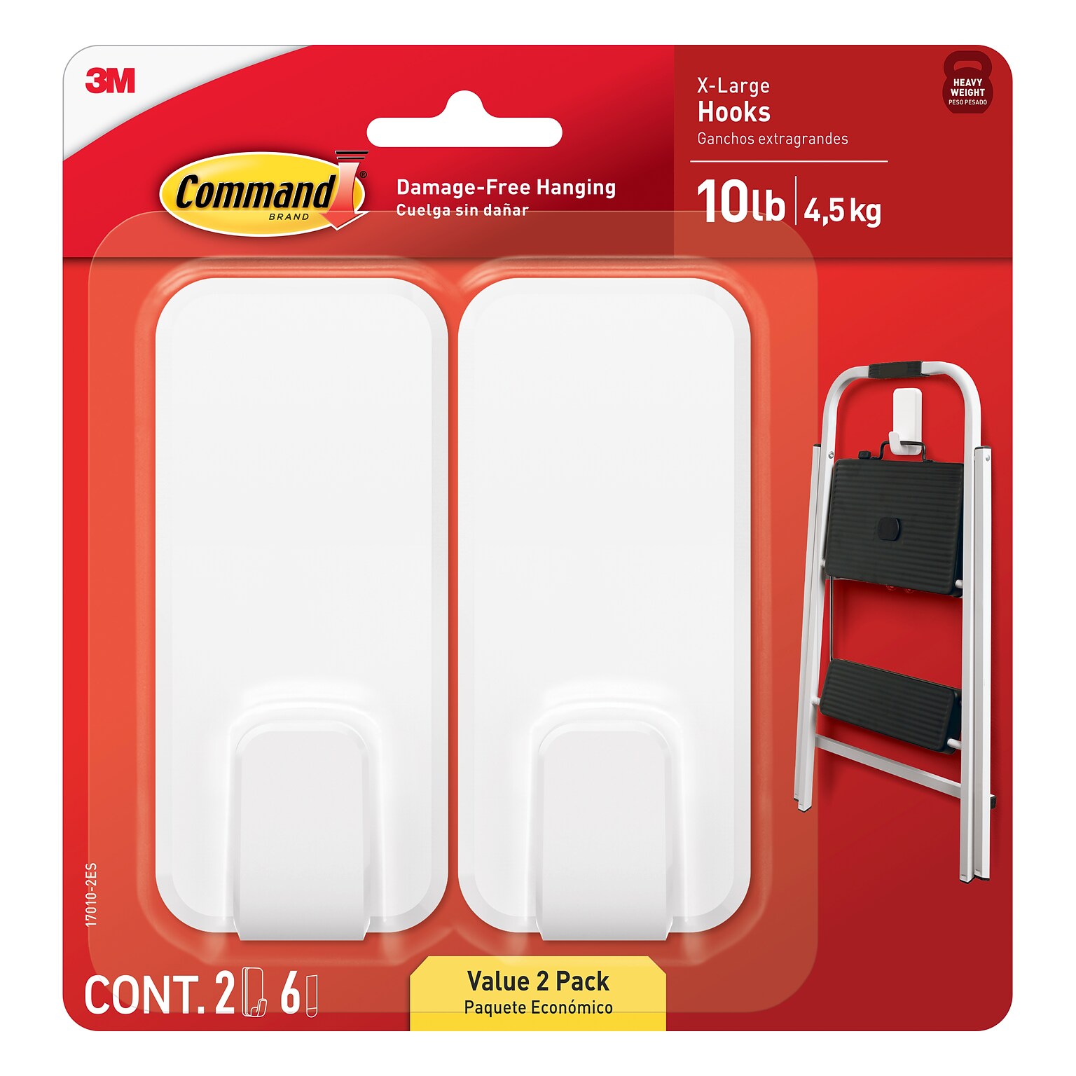Command Extra Large Utility Hook, 10 lbs., White, 2/Pack (17010-2ES)