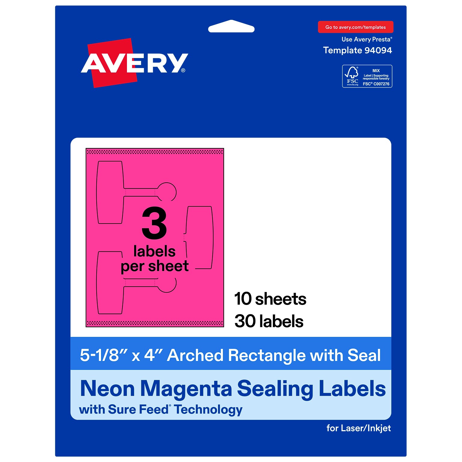 Avery Laser/Inkjet Multipurpose Labels, 5-1/8 x 4, Neon Magenta, 30 Labels/Pack (19479370736)