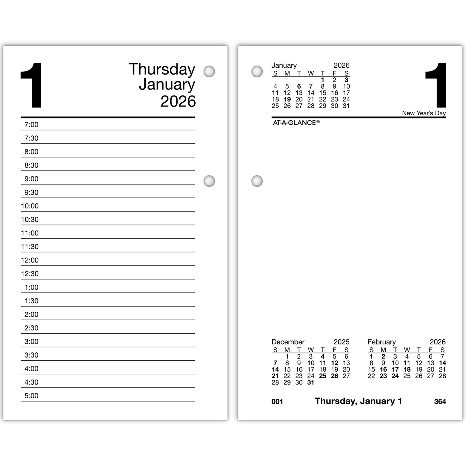2026 AT-A-GLANCE 6 x 3.5 Daily Calendar Refill Pages, White/Black (E717R-50-26)