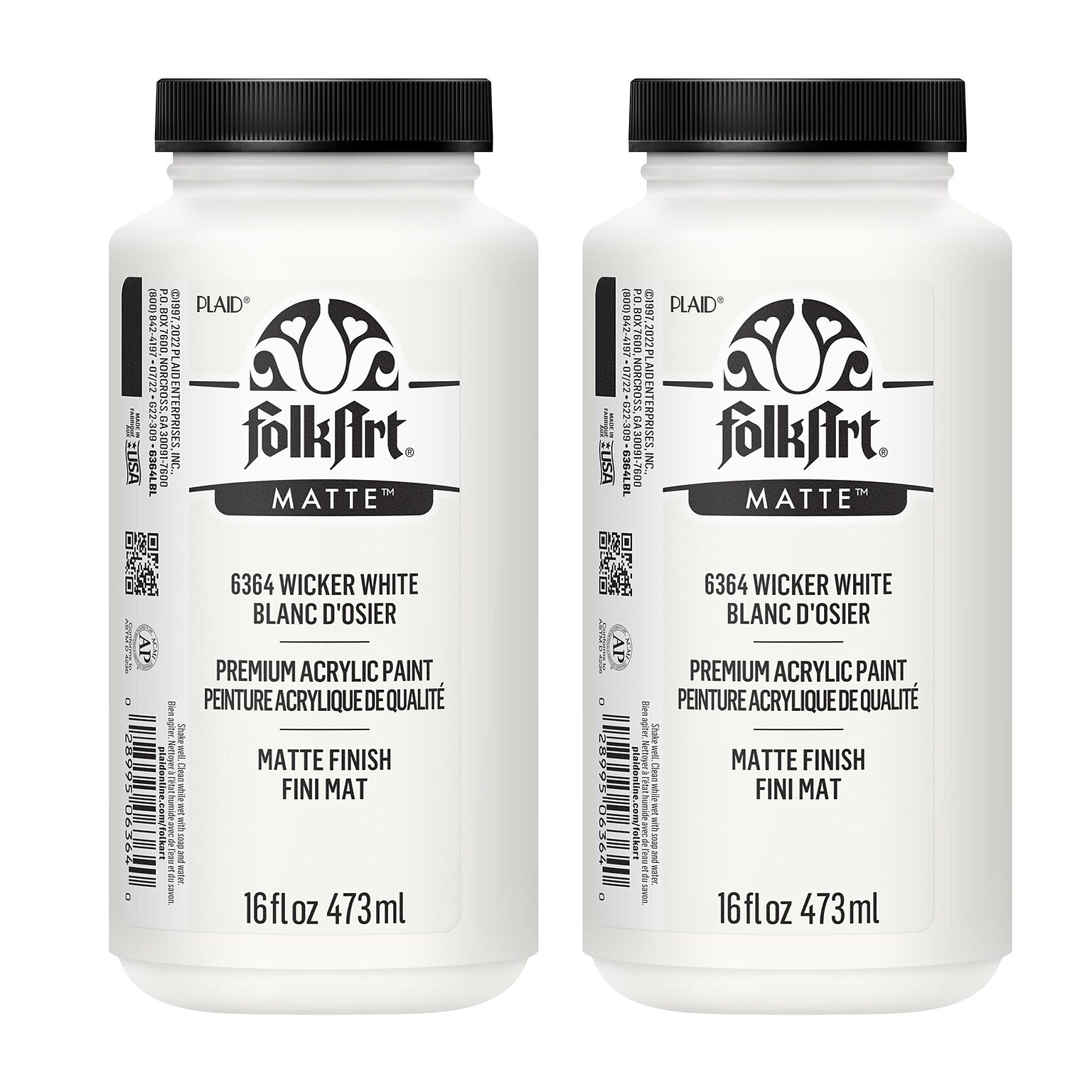 FolkArt Acrylic Paint Matte, 16oz., Wicker White, 2/Pack (FLK6364-2)