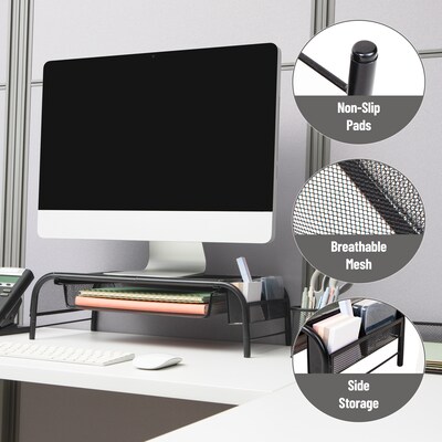 Mind Reader Monitor Stand with Paper Tray, Metal, Black (MESHMONSTA-BLK)