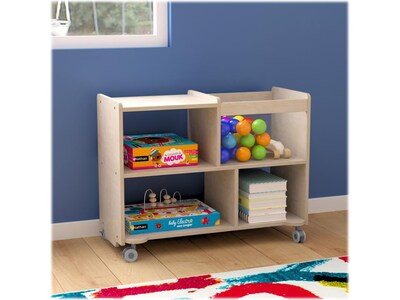 Flash Furniture Bright Beginnings Mobile 4-Section Storage Cart, 24.5"H x 31.5"W x 15.75"D, Brown (MK-KE24251-GG)