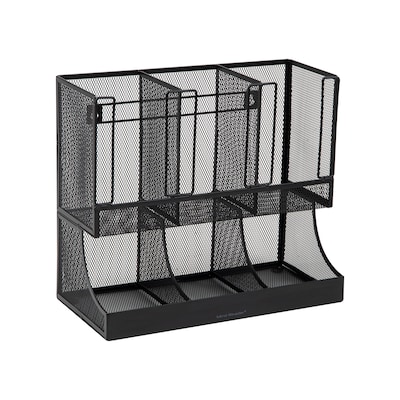 Mind Reader 6 Compartment Metal Coffee Cup and Condiment Organizer, Black (UPMESH-BLK)