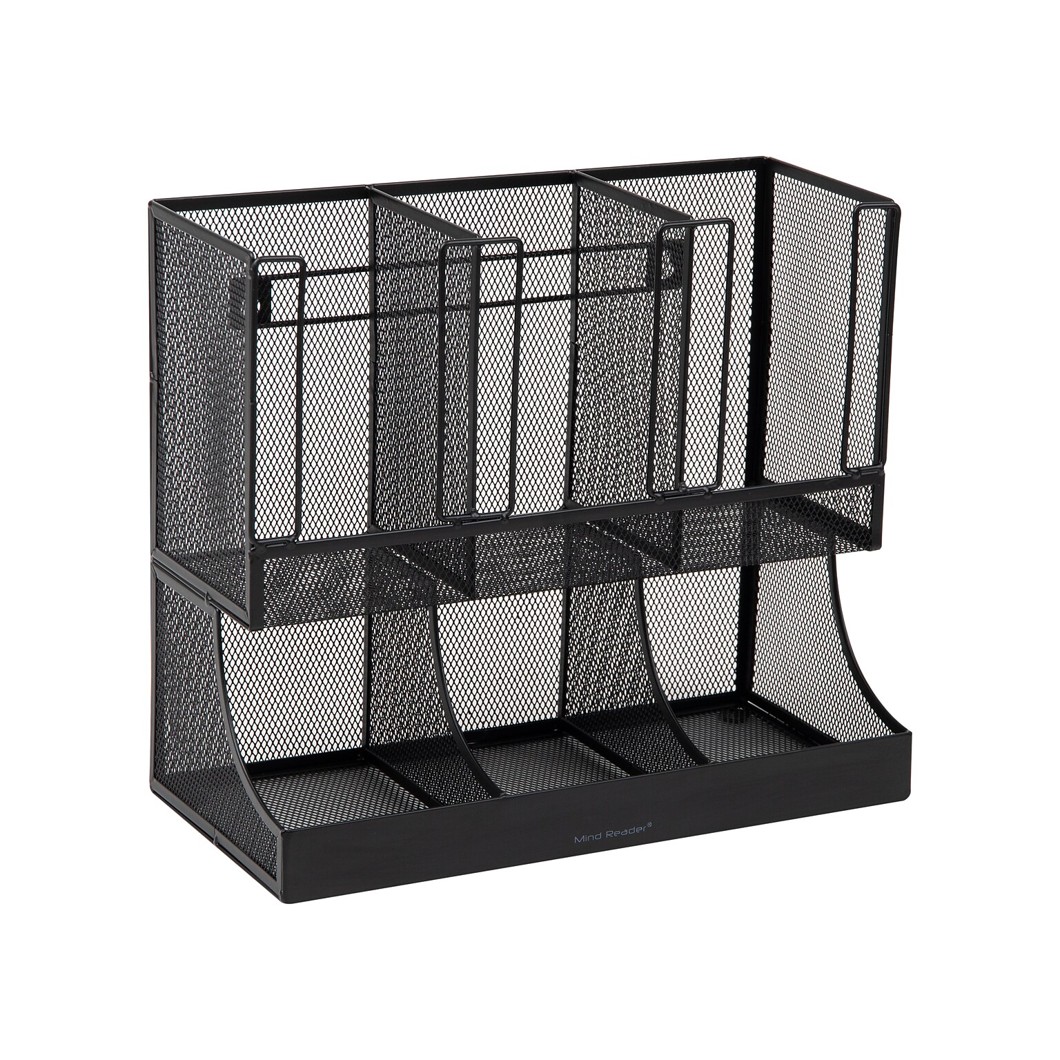 Mind Reader 6 Compartment Metal Coffee Cup and Condiment Organizer, Black (UPMESH-BLK)