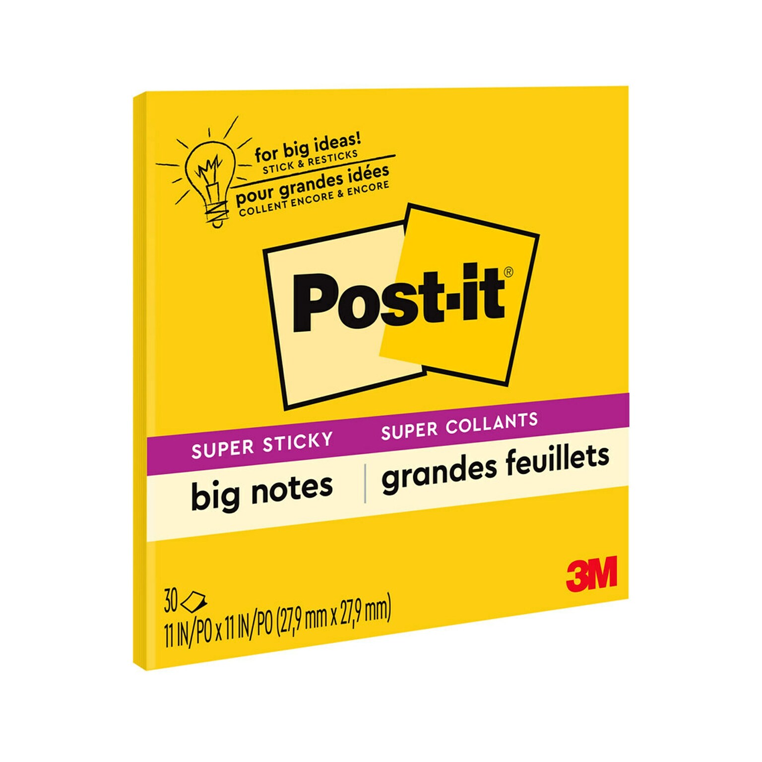 Post-it Super Sticky Notes, Big Note, Bright Yellow, 30 Sheet/Pad (MMMBN11)