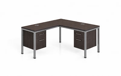 Boss Office Products Simple System 66W L-Shaped Desk with 2-Pedestals, Driftwood (SGSD004-102)