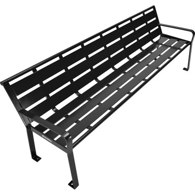 Global Industrial 8' Outdoor Horizontal Steel Slat Park Bench w/ Back, Black (436976BK)