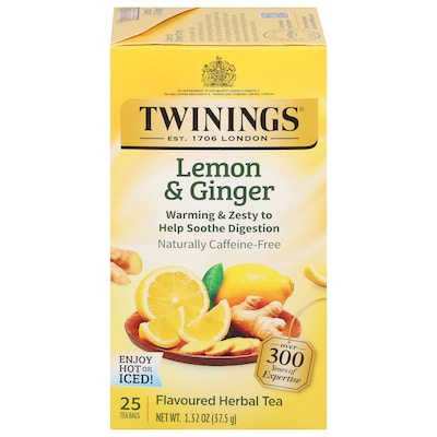 Twinings Caffeine Free Lemon & Ginger Herbal Tea Bags, 25/Box (TNA85145)