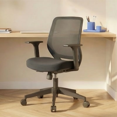 Staples Essentials Ergonomic Fabric Swivel Task Chair, Black (UN56947)