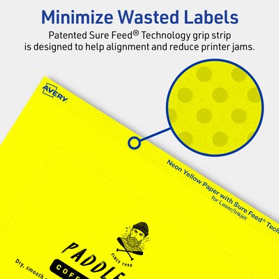 Avery Laser/Inkjet Multipurpose Rectangle Labels, 4" x 6", Neon Yellow, 160/Box (94278)