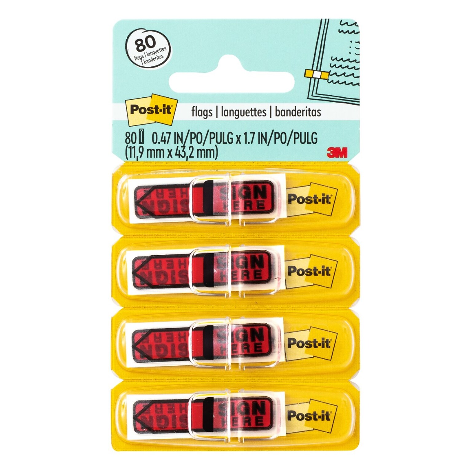 Post-it® Sign Here Message Flags, .47 Wide, Red, 80 Flags/Pack (684-RDSH)