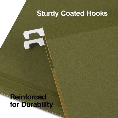 Quill Brand® 100% Recycled Premium Reinforced 3-Tab Hanging File Folders, Letter Size, Green, 25/Box (76213P)