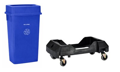 Alpine Industries Polypropylene Recycling Bin with Dolly, 23 Gallon, Blue (ALP477-BLU2-PKD)