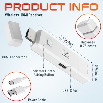Delton D5 1080p Wireless HDMI Screen Mirroring Display Adapter, 98 ft Range, White (DVAD5WH)