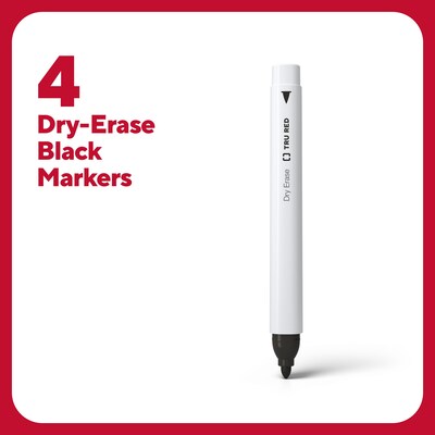 TRU RED™ Pen Dry Erase Markers, Fine Tip, Black, 4/Pack (TR61460/TR54560)