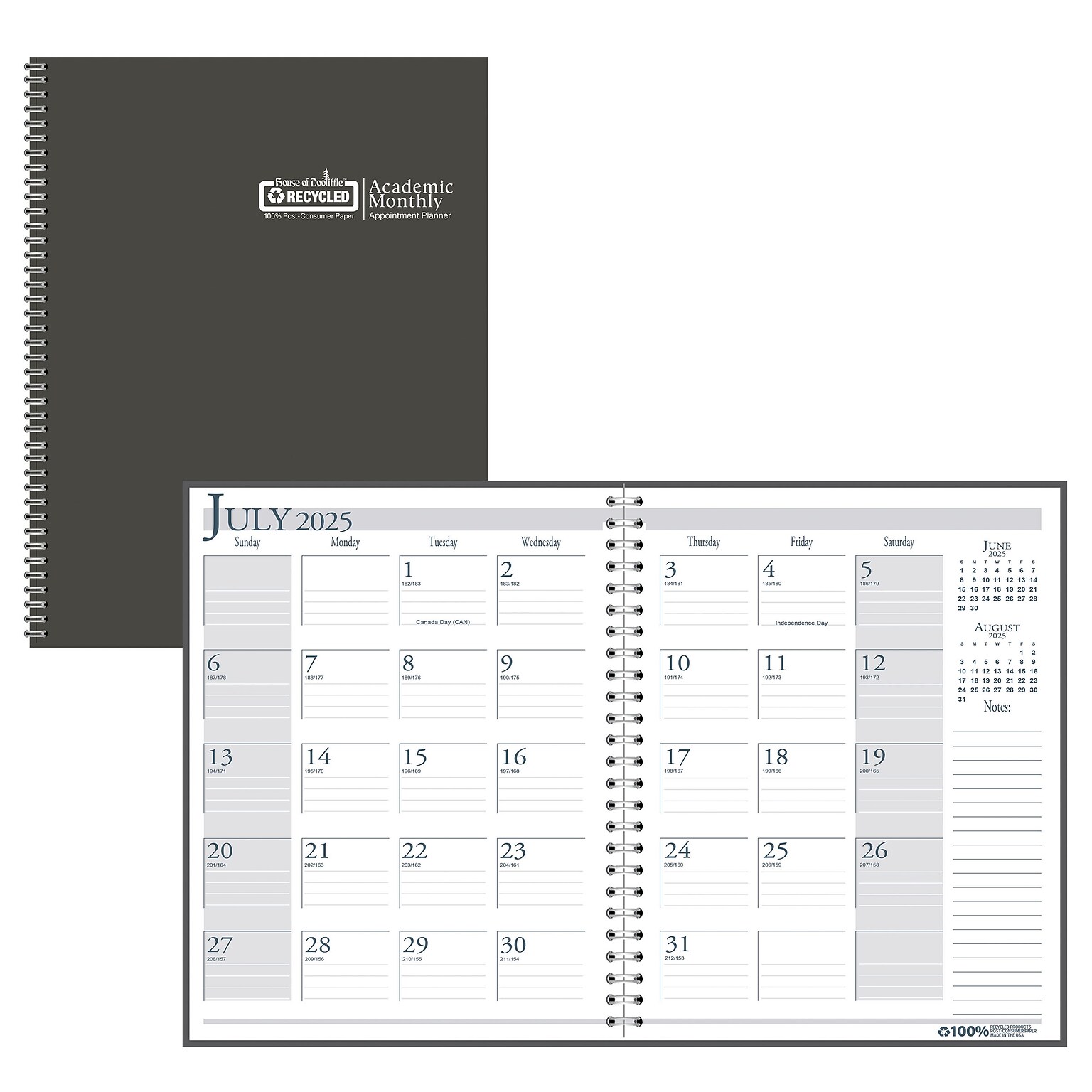 2025-2026 House of Doolittle 8.5 x 11 Academic Year Monthly Planner, Charcoal (226503-26)