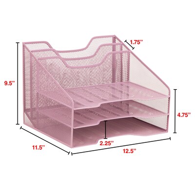 Staples 5-Compartment Metal Mesh Desktop File Organizer, Dusty Pink (ST63828)