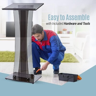 AdirOffice 47" Speaker Podium Lectern, Transparent Black (661-02-BLK-PKG)